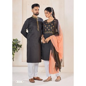 DESIGNER VISCOSE EMBROIDERY WITH WEAVING <b>WORK</b> COUPLE WEAR <b>BLACK</b> - Product Image 1