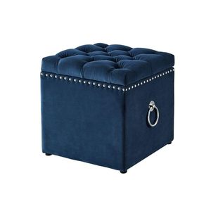 Square <b>Ottoman</b> with Knob Handle Velvet Fabric Seating <b>Stool</b> Foot Rest Upholstered Makeup Dressing <b>Stool</b> Padded Seat Shoe Bench - Product Image 3