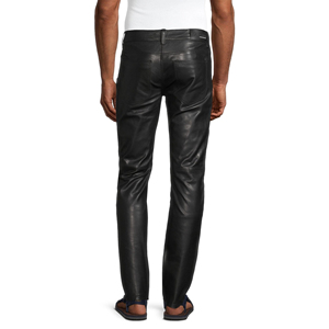 Pantalon en cuir noir pour homme, taille mi-haute, fermeture boutonnée, coupe droite, avec rivets argentés - Product Image 2
