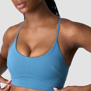 Sujetador deportivo de yoga de nailon para mujer, con espalda en Y, diseño liso, parte inferior acanalada personalizada, alta elasticidad, ajuste ceñido, color liso, para correr y entrenar - Product Image 4