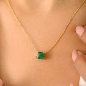 14K Solid Gold 1.51 Ct Emerald Square Cut Chain Necklace Rhodium Plated - Product Image 4