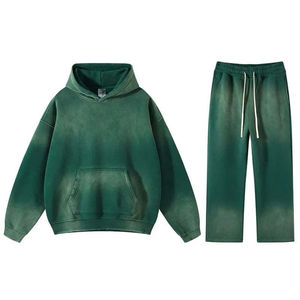 Green Hooded Sweatshirt And Jogger <b>Set</b> With Logo Print Unisex Casual Tracksuit Full Length Cotton Autumn Wear - Product Image 6
