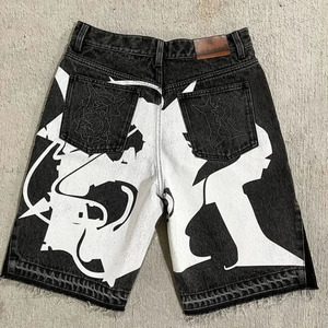 Pantalones Cortos de Mezclilla para Hombre, Estilo Hip Hop, Personalizados, Vintage, Cintura Media, Desgastados, Lavado Ácido, con Pedrería - Product Image 4