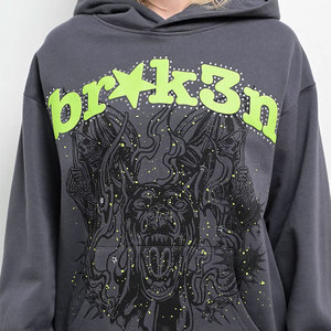 Sudadera con Capucha Premium de Manga Larga con Pedrería, Estilo Urbano, Logotipo Personalizado Impreso, 100% Algodón Felpa, Transpirable, Estilo Vintage - Product Image 4