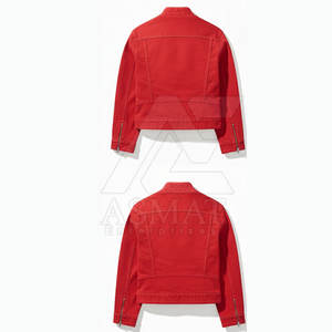 Veste en jean zippée pour homme, couleur rouge unie, style décontracté streetwear, effet délavé et usé, 2026 - Product Image 5