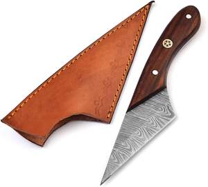 Cuchillo EDC de Hoja Fija de Acero de Damasco, Diseño Nuevo 2026, Mango de Madera, Mini Cuchillo para Caja, Cuchillo de Camping con Funda, OEM/ODM/OBM - Product Image 1