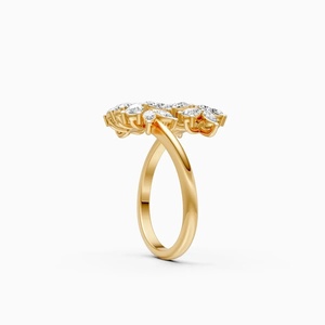 Bague de cocktail en or jaune avec diamant en forme de fleur, taille poire, sertie à griffes, pour femme, bague de fiançailles romantique - Product Image 2