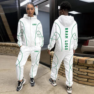 Men's Trendy White Black Nylon Fabric Custom Logo Print Piping Detail Turtleneck Zipper Two Piece Casual Sports Windbreaker sets - Product Image 3