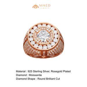 Anillo Halo de Moissanita Chapado en Oro Rosa, Corte Redondo, Banda Pavé, Joyería Hip Hop, Regalo para Hombre, Miami, Chicago, EE. UU. - Product Image 6