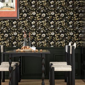 Papel Tapiz Floral Oscuro con Hojas Doradas Vintage, Papel Tapiz Floral Blanco Autoadhesivo, Revestimiento de Pared Impermeable Desprendible y Pegable - Product Image 3