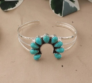 Handmade Turquoise Gemstone Stainless Steel Cuff <b>Bracelet</b> Vintage Geometric Wedding Unisex Jewelry - Product Image 3