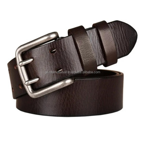 Elegante cinturón informal de cuero de moda para hombre marrón oscuro con hebilla de latón chapada en plata de doble pin resistente tamaños personalizados - Product Image 2