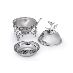 Charmant réchaud à buffet en argent, orné d'un motif d'oiseau et de branche inspiré de la nature sur la poignée du couvercle et le support, utilisé pour les mariages. - Product Image 2