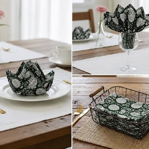 Serviette en lin et coton faite à la main, motif floral vert foncé, douce, pour la cuisine, la table à manger et les événements festifs - Product Image 6