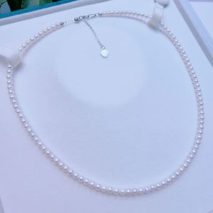 Collier chaîne en perles d'eau douce Aurora Akoya de Zhuji Source, 3-4 mm, perles de bébé, chaîne claviculaire, blanc froid, cuir, collier en perles d'eau douce - Product Image 2