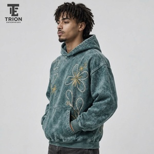 Sudadera con capucha para hombre con efecto acid wash y bordados, ofrece comodidad relajada, un degradado único y costuras detalladas para atuendos casuales de diario. - Product Image 3