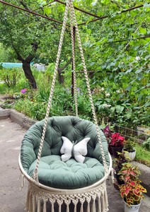 Silla Colgante de Macramé: Diseño de Mariposa, Columpio Tejido en Color Marfil - Product Image 4