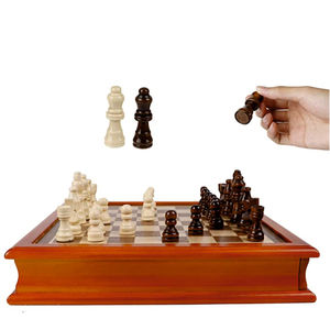 Jeu d'échecs de luxe en bois de 12 pouces, 2-en-1, avec jeu de dames et de pions, plateau magnétique en bois avec tiroir, vente en gros - Product Image 4