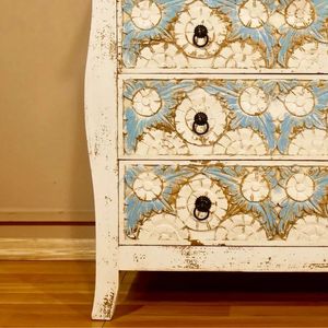 Vintage Solid Wood Farmhouse Drawers Cabinet Handmade <b>Storage</b> <b>Chest</b> Distressed Floral Shaker Door Console Cabinet for Living - Product Image 2