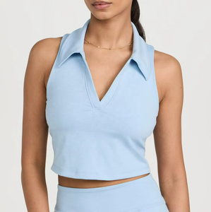 Top de punto sin mangas con cuello en V y logo personalizado, estilo casual para mujer, modelo 2026 - Product Image 1