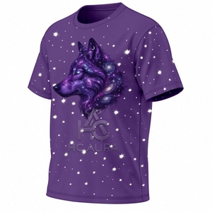T-shirt unisexe tendance en coton/polyester durable, couleur violette, motif loup, manches courtes, disponible dès maintenant, logo personnalisé - Product Image 2