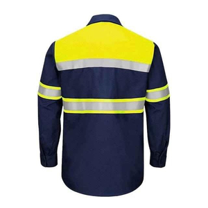 เสื้อทำงานแบบสะท้อนแสงสำหรับผู้ชาย สีกรมท่า-เหลือง แขนยาว ระบายอากาศได้ดี ผ่านการรับรองมาตรฐาน CE ผลิตจากโพลีเอสเตอร์ - Product Image 2