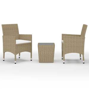Conjunto de Bistró de Ratán Sintético Beige con Acero con Recubrimiento en Polvo y Vidrio Templado para Muebles de Patio - Product Image 2