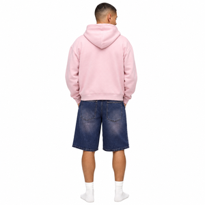<b>Pink</b> Hooded Fleece Zip-Up <b>Sweatshirt</b> Solid Color Regular Fit Casual Autumn Style 100% Cotton Knitted Fabric - Product Image 3