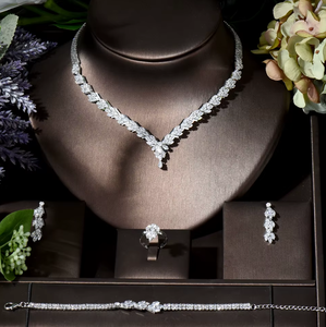 Orelia Luxe Women's Trendy Bridal Jewelry Set Leaf Design Zircon Necklace Earrings Ring Bracelet Platinum Plated <b>Wedding</b> <b>Gift</b> - Product Image 4