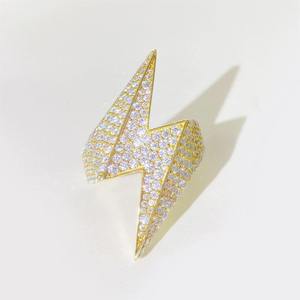 RAHA EXPORT Luxury Lightning Bolt <b>Cocktail</b> <b>Ring</b> 18K <b>Gold</b> Plated Zircon Pave Setting Hiphop Style Wedding Unisex Everyday Wear - Product Image 1