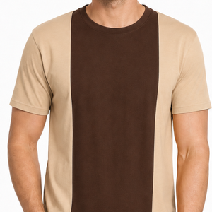 เสื้อยืดคอกลมแขนสั้นสีเบจ-น้ำตาลสำหรับผู้ชาย ทรงปกติ ดีไซน์เรียบง่าย สวมใส่สบาย มีความต้องการสูง - Product Image 3