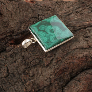 Bijoux fins en gros, malachite minimaliste vintage, argent sterling 925 plaqué platine, pierre géométrique verte naturelle, cabochon - Product Image 2