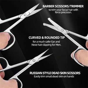 กรรไกรตัดขนสแตนเลสสำหรับกำจัดขนและตกแต่งขนจมูก คิ้ว และขนบริเวณใบหน้า สำหรับการดูแลส่วนบุคคล - Product Image 1