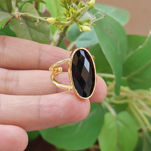 18k Gold Plated Brass Wholesale jewelry Gemstone Green Black Onyx <b>Rings</b> Double open Band <b>Adjustable</b> <b>Ring</b> Gift For Birthday Party - Product Image 3