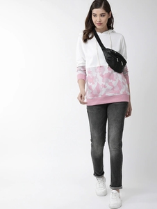 Sweat-shirt à capuche décontracté pour femme, blanc et rose camouflage, à manches longues, tricoté, style automne, 100 % coton, respirant, coupe classique - Product Image 3