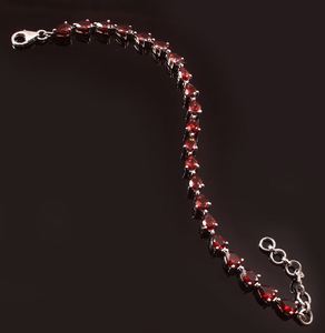Beautiful <b>Red</b> Garnet Gemstone Tennis <b>Bracelet</b> 925 Sterling Silver Gold Plated Luxury Elegant Certified Womens Jewelry - Product Image 2