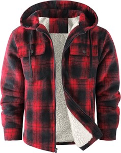 Sudadera con Capucha a Cuadros Morada y Negra para Hombre, Chaqueta de Franela de Corte Regular, Sudadera Informal para Invierno con Forro Polar y Diseño de Bolsillos con Cremallera - Product Image 3