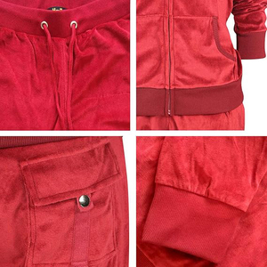 Ensemble de survêtement de luxe en velours pour femme, col montant, mélange de polyester et velours, veste douce et moelleuse, pantalon évasé, style rétro glamour, ensemble de détente - Product Image 2