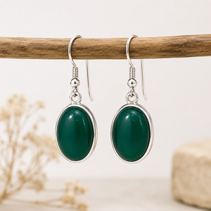 Natural Green Onyx Oval Bohemian Christian <b>Drop</b> Earrings 925 Sterling Silver Bezel Set Gemstone Certified Women's Gift Jewelry - Product Image 2