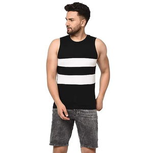 Débardeur décontracté pour homme, col rond, tricoté, rayé noir et blanc, séchage rapide, personnalisable en gros - Product Image 5