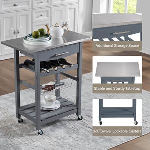 Carrello da Cucina Mobile con Isola, Cassetto e Cesto Portaoggetti Estraibile in Rete - Product Image 4