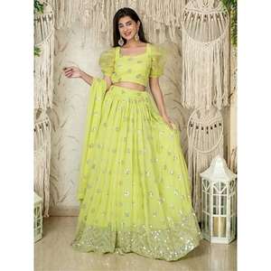 Fantastique vert citron paillettes Georgette femmes fiançailles porter Lehenga Choli ensemble - Product Image 6