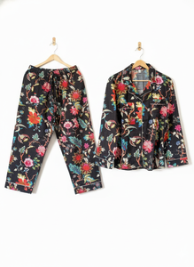 Conjunto de Pijama de Mujer con Rayas Verticales Florales, Ropa de Dormir de Algodón, Elegante Traje de Noche a Rayas, Camisa y Pantalones de Secado Rápido, Largo Completo - Product Image 3