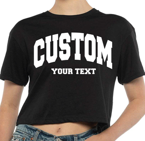 Camiseta Corta para Mujer, Negra, Manga Corta, Cuello Redondo, Corte Holgado, Informal, con Estampado de Letras, 100% Algodón Jersey, Impresión por Transferencia de Calor - Product Image 1