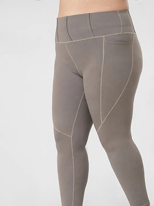 Leggings de yoga taille haute grande taille avec poches, coutures contrastées, couleur unie, en Spandex et Nylon - Product Image 3