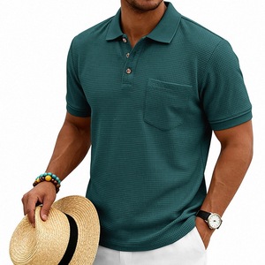 Chemise à manches courtes bleu marine pour homme avec poche, en coton tricoté, décontractée, respirante, coupe classique, 220g, séchage rapide - Product Image 6