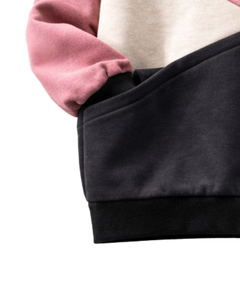 Sudadera Oversize Casual de Cuello Redondo para Mujer, Color Block Rosa Polvoriento y Negro, Estilo Urbano Personalizado, Ideal para Invierno - Product Image 6