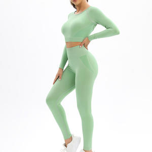 Conjunto Deportivo de Yoga de 2 Piezas para Mujer, Ropa de Gimnasio de Alta Calidad, Impresión Personalizada, Ligero, Spandex/Nylon Sólido sin Costuras - Product Image 2