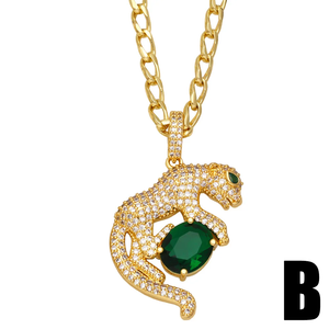 Hiphop Leopard Necklace Green Zircon Pendant Collares Moissanite <b>Chain</b> <b>Iced</b> <b>Out</b> Wild Animal Panther Charm Bling Cuban Link Mens - Product Image 4
