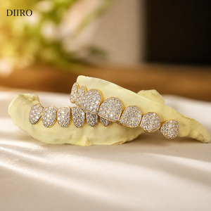 Grillz Hip Hop plaqué or jaune 14K, micro-incrustation de moissanite taille brillant rond, bijoux dentaires unisexe pour soirée - Product Image 1